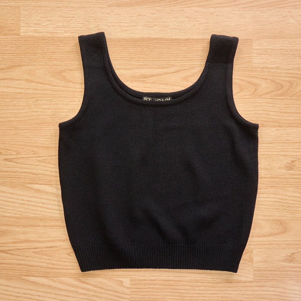 St John Basics Women's Wool Blend Black Knit Tank Top, Size P, Made in USA